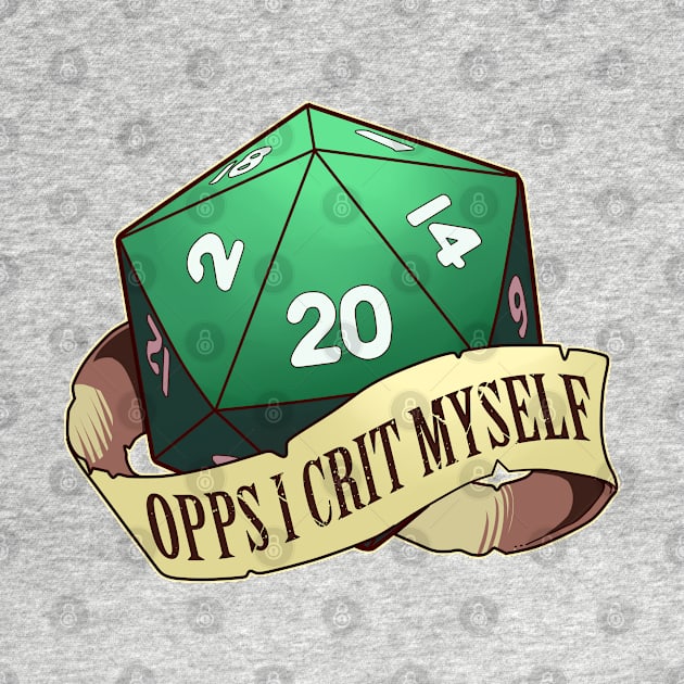 Funny Tabletop Dungeons Gift Opps I Crit Myself RPG D20 Dice Print by Linco